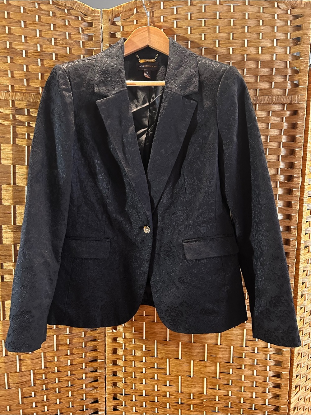 Dana Buchman Black Brocade Jacquard Blazer Size 14 Dark Romantic Evening